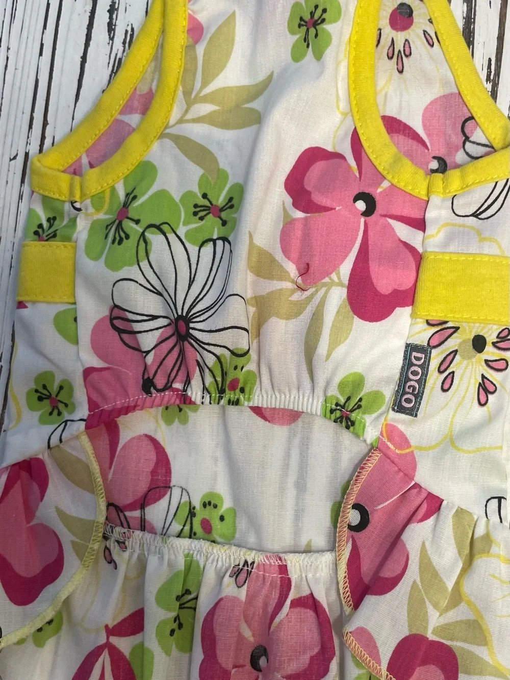 Yellow Floral Dog Sundress with Ribbon Flowers XLarge